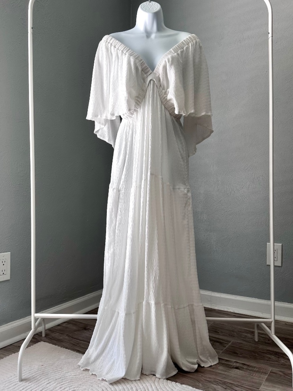 White Flowy Off-Shoulder Maxi Dress